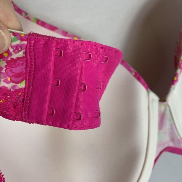 Adore Me White Pink Floral Lace Trim Contour Full Coverage Underwire Bra 40DD - Picture 9 of 9
